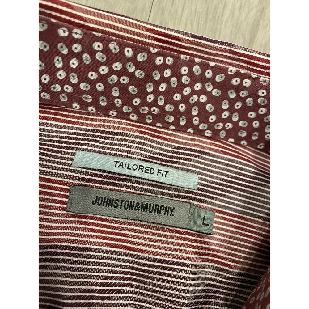 Johnston Murphy Mens L/S Geometric Tailored Fit Red Dress Shirt Size Large L EUC